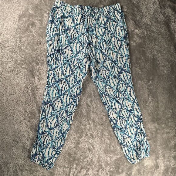 Lilly Pulitzer XS ISLAND JOGGER PANTS Blue Turquoise Tropical Pull On Tassel - Picture 2 of 9